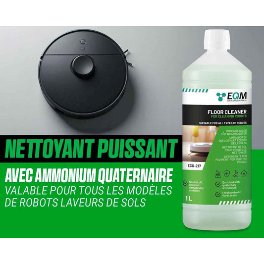 EQM - ECO-217 - Nettoyant de Sol pour Robots laveurs - 1L - Nettoyant concentré convenant à tous les types de robots - Ne nuit pas aux matériaux grâce à son pH neutre - Arôme floral - Cpourtoi.Net
