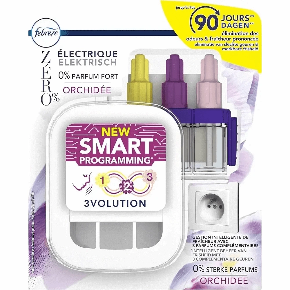 Febreze 3Volution Orchidée Fraîcheur 90 Jours Odeurs Maîtrisées Pour Un Intérieur Plus Frais
