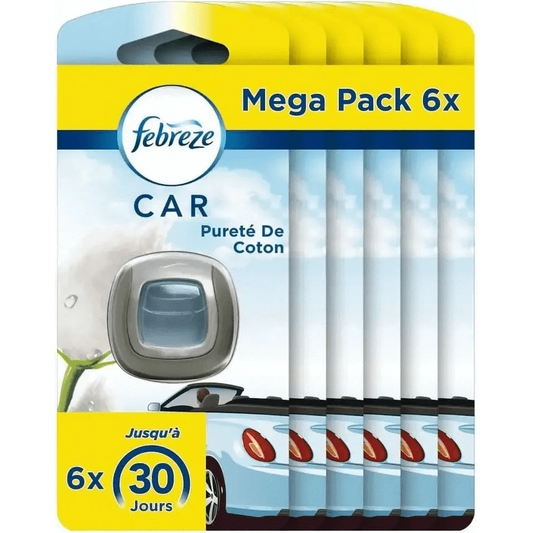 Febreze voiture pack de 6 Désodorisant - Pureté de Coton - Fraîcheur Durable - Cpourtoi.Net