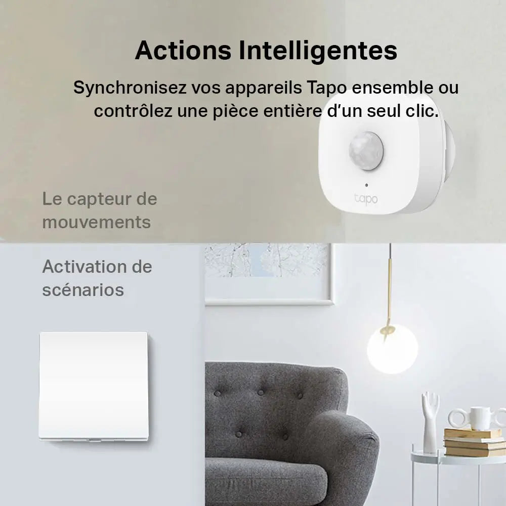 Tapo T100 Détecteur de Mouvement Intelligent, Détection à Large Portée, Allumage Automatique des Lumières, Compatible Alexa et Google Home, Batterie Longue Durée, Programmable, Hub requis - Cpourtoi.Net