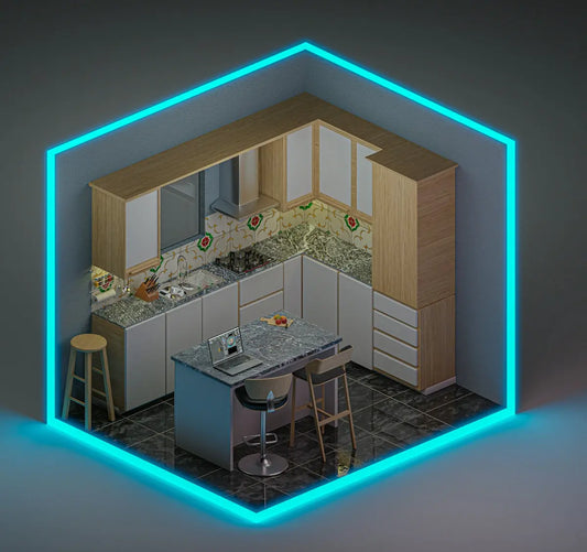 a room with a table and chairs