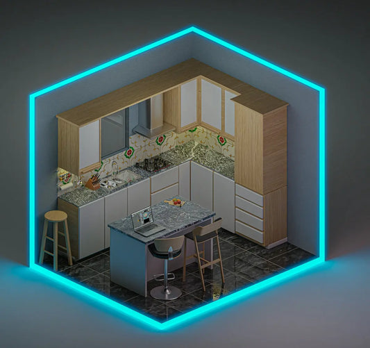 a room with a table and chairs