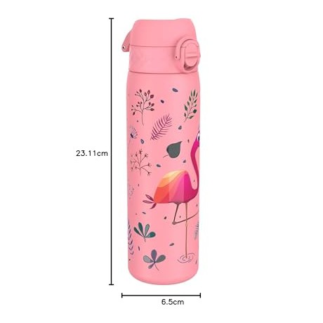 Ion8 Gourde Inox Léger, 600ml, Non Isolé, Anti-Fuite, Facile à Ouvrir, Verrouillage Sécurisé, Lavable au Lave-Vaisselle, Poignée de Transport, Durable, Acier Inoxydable, Flamant - Cpourtoi.Net