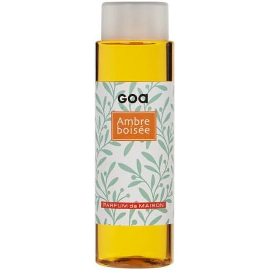 Goa - Recharge Goatier Ambre boisée 250 ML Cpourtoi.Net, flacon de parfum d'intérieur aux notes boisées pour diffuseur à tiges. Idéal pour une ambiance chaleureuse.