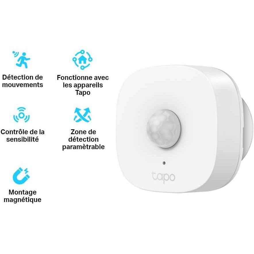 Tapo Détecteur de mouvement intelligent Tapo T100 avec Hub, capteur de mouvement intelligent, détection longue portée (120°, 7 m), lumière activée par le mouvement, alertes instantanées