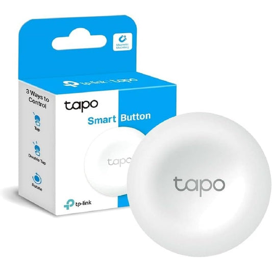 Interrupteur Tapo S200B Intelligent avec compatibilité Alexa et Google, présenté dans son emballage bleu et blanc. Contrôle tactile, double tap et rotation.