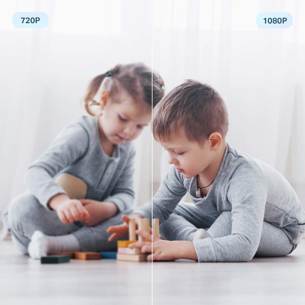 Comparaison de qualité d'image entre 720P et 1080P avec la caméra Tapo C200, montrant une netteté supérieure pour la surveillance.