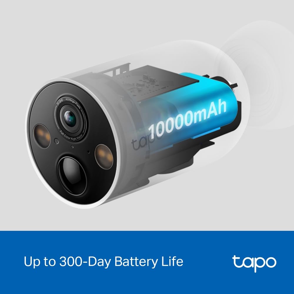 Tapo 2.5K 4MP Caméra Surveillance WiFi Extérieure sans Fil avec Panneau Solaire Batterie 10 000mAh, Autonomie de 300j,