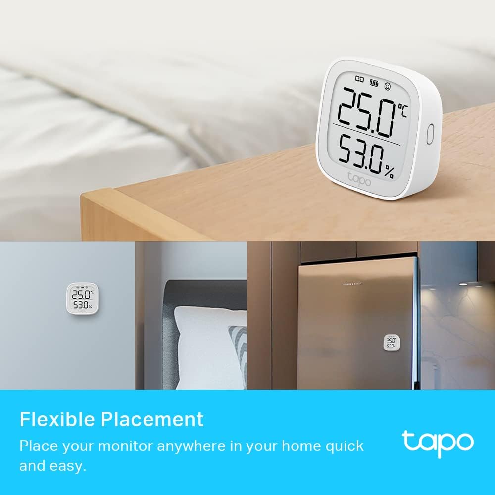 Tapo T315 Thermomètre de pièce intelligent, hygromètre, thermomètre d'intérieur ambiant, capteur d'humidité, moniteur de température ambiante, affichage E-ink de 2,7", notifications en temps réel
