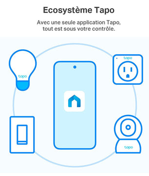 Écosystème Tapo centralisé via une seule application pour gérer ampoules, caméras et prises intelligentes WiFi P100.