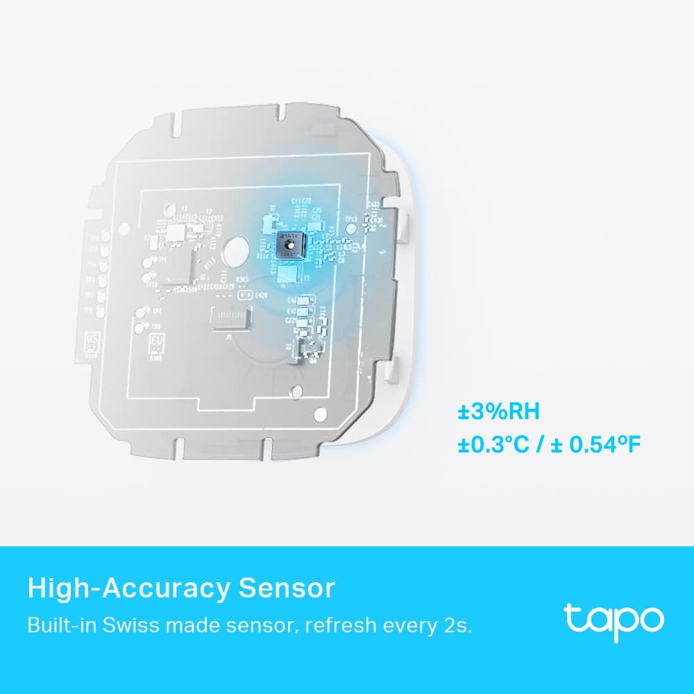 Tapo T315 Thermomètre de pièce intelligent, hygromètre, thermomètre d'intérieur ambiant, capteur d'humidité, moniteur de température ambiante, affichage E-ink de 2,7", notifications en temps réel
