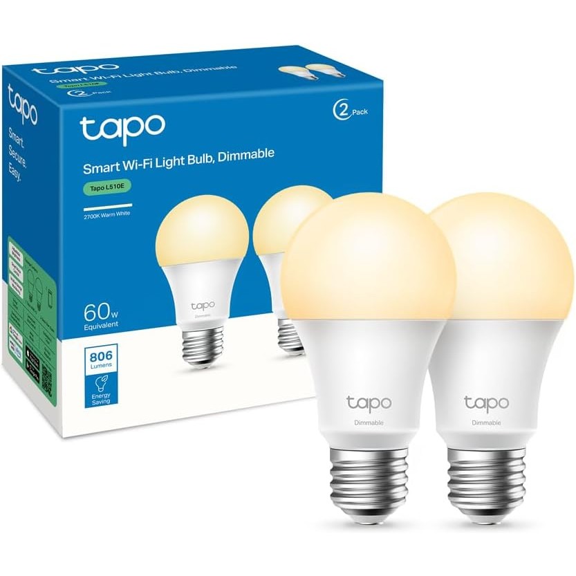 Tapo WiFi Smart Bulb, E27 LED Light Bulb, Warm White, 2700K, Dimmable 8.7W 806Lm, Compatible with Alexa and Google Home, Voice Control, Energy Saving, Tapo L510E (2-Pack)