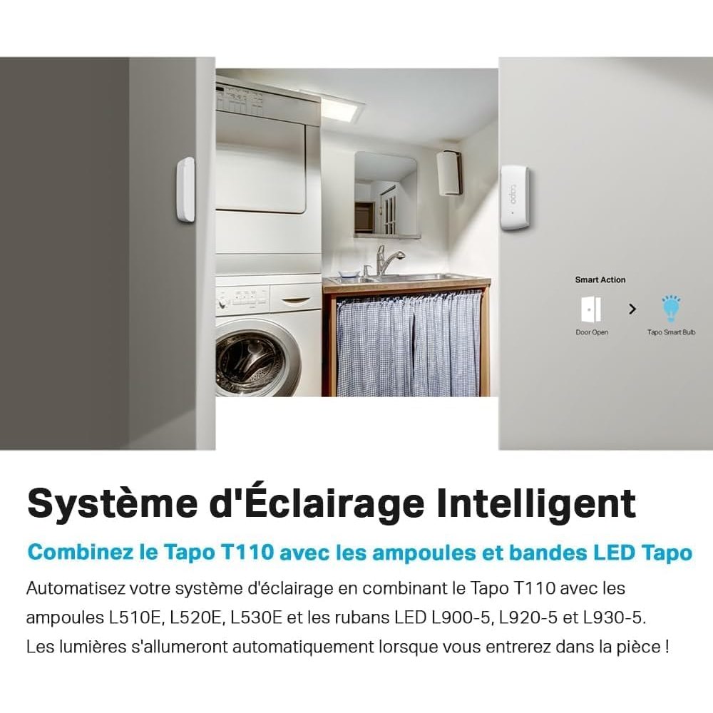 Tapo Détecteur de mouvement intelligent Tapo T110, pour la sécurité des fenêtres/portes, durée de vie de la batterie de 1 an et plus, notification d'application instantanée, Tapo Hub requis