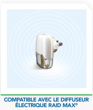 Diffuseur électrique compatible avec la recharge Raid Max Anti Moustiques, design compact pour une utilisation facile à la maison.