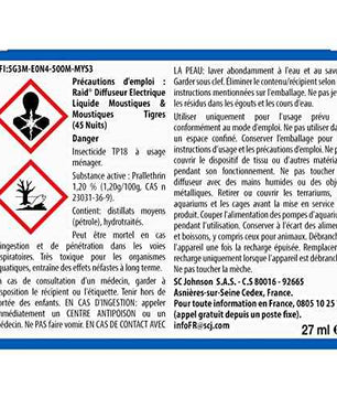 Raid Diffuseur Electrique Liquide 3en1 - Moustiques & Moustiques Tigres - 1 Diffuseur + 1 Recharge 45 Nuits