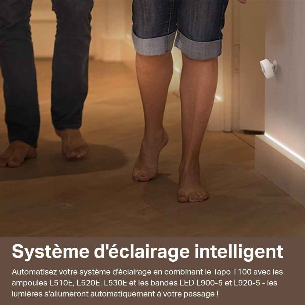 Tapo Détecteur de mouvement intelligent Tapo T100 avec Hub, capteur de mouvement intelligent, détection longue portée (120°, 7 m), lumière activée par le mouvement, alertes instantanées
