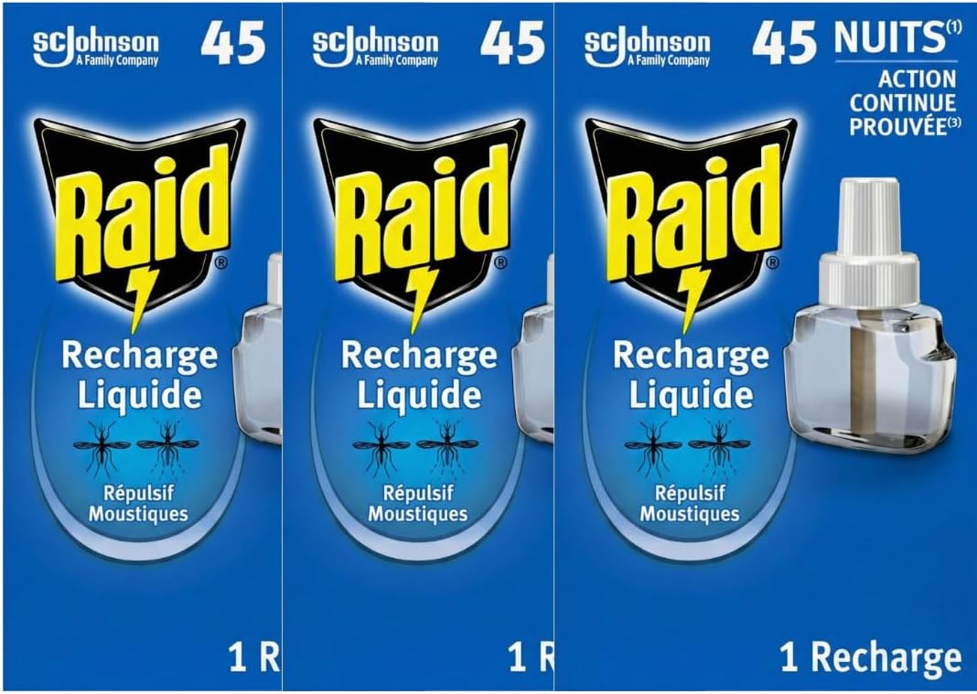 Raid PACK  DE 3 Recharges Liquides Pour Diffuseur Electrique Répulsif Moustiques Et Moustiques Tigres - 3x45 nuits – 3 Recharges 3x32ml