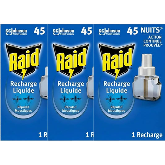 Raid PACK  DE 3 Recharges Liquides Pour Diffuseur Electrique Répulsif Moustiques Et Moustiques Tigres - 3x45 nuits – 3 Recharges 3x32ml