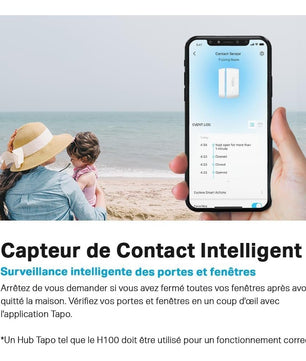 Tapo Détecteur de mouvement intelligent Tapo T110, pour la sécurité des fenêtres/portes, durée de vie de la batterie de 1 an et plus, notification d'application instantanée, Tapo Hub requis