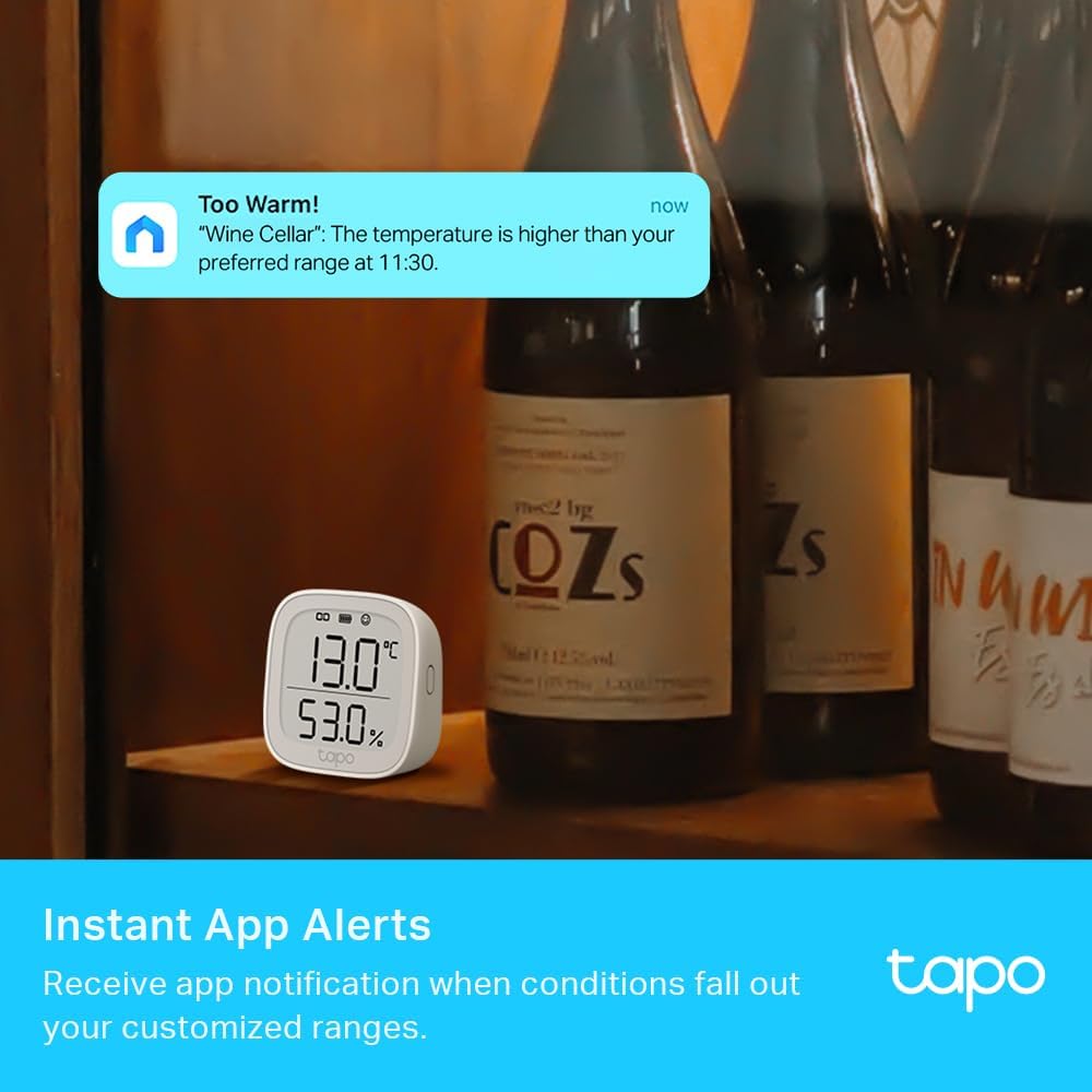 Tapo T315 Thermomètre de pièce intelligent, hygromètre, thermomètre d'intérieur ambiant, capteur d'humidité, moniteur de température ambiante, affichage E-ink de 2,7", notifications en temps réel