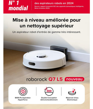 roborock Q7 L5 Robot Vacuum Cleaner, 8000 Pa Hyperforce Suction, Double Anti-Tangle, Accurate LiDAR Navigation, Smart Forbidden Zone, Multi-Level Mapping, Auto Charging, APP/Alexa - Cpourtoi.Net