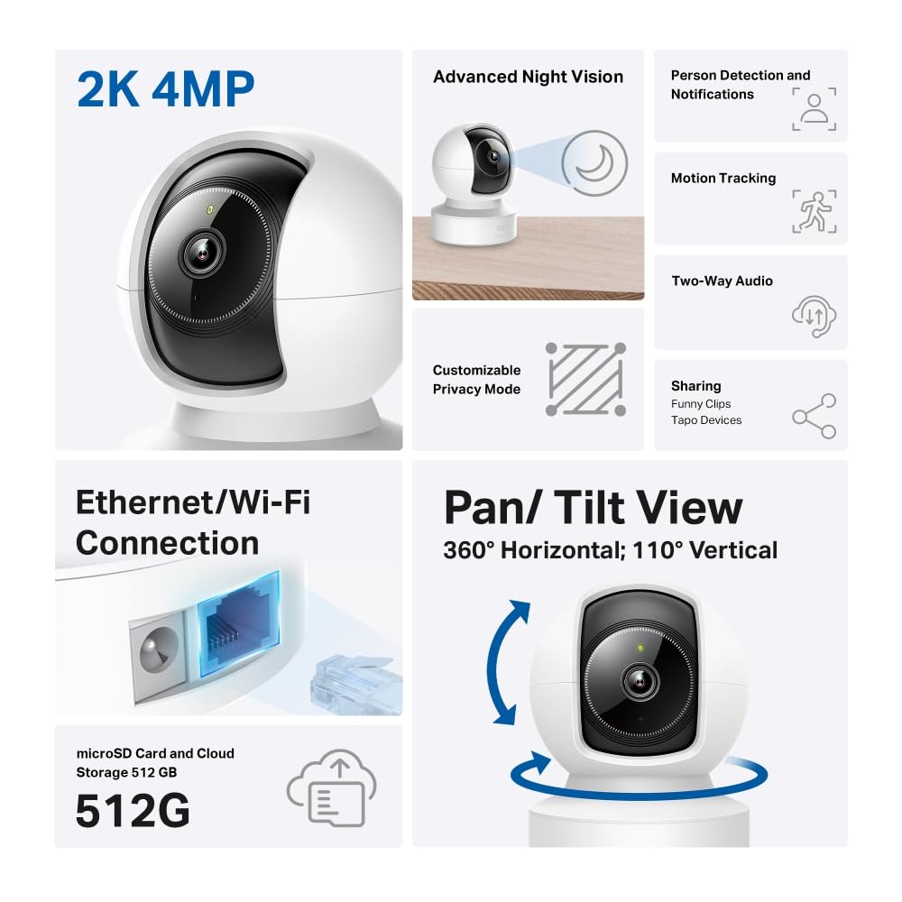 Tapo C220 2.5K Caméra de Surveillance WiFi intérieure 360° avec Détection Humaine AI - Cpourtoi.Net