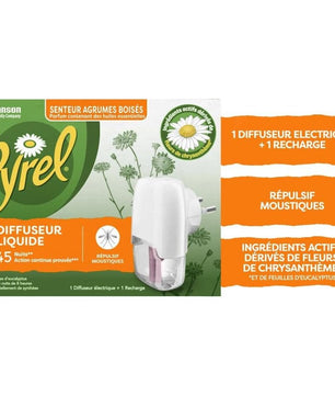 Pyrel Diffuseur Liquide Repulsif Moustiques Agrumes Boises 45 Nuits 32Ml