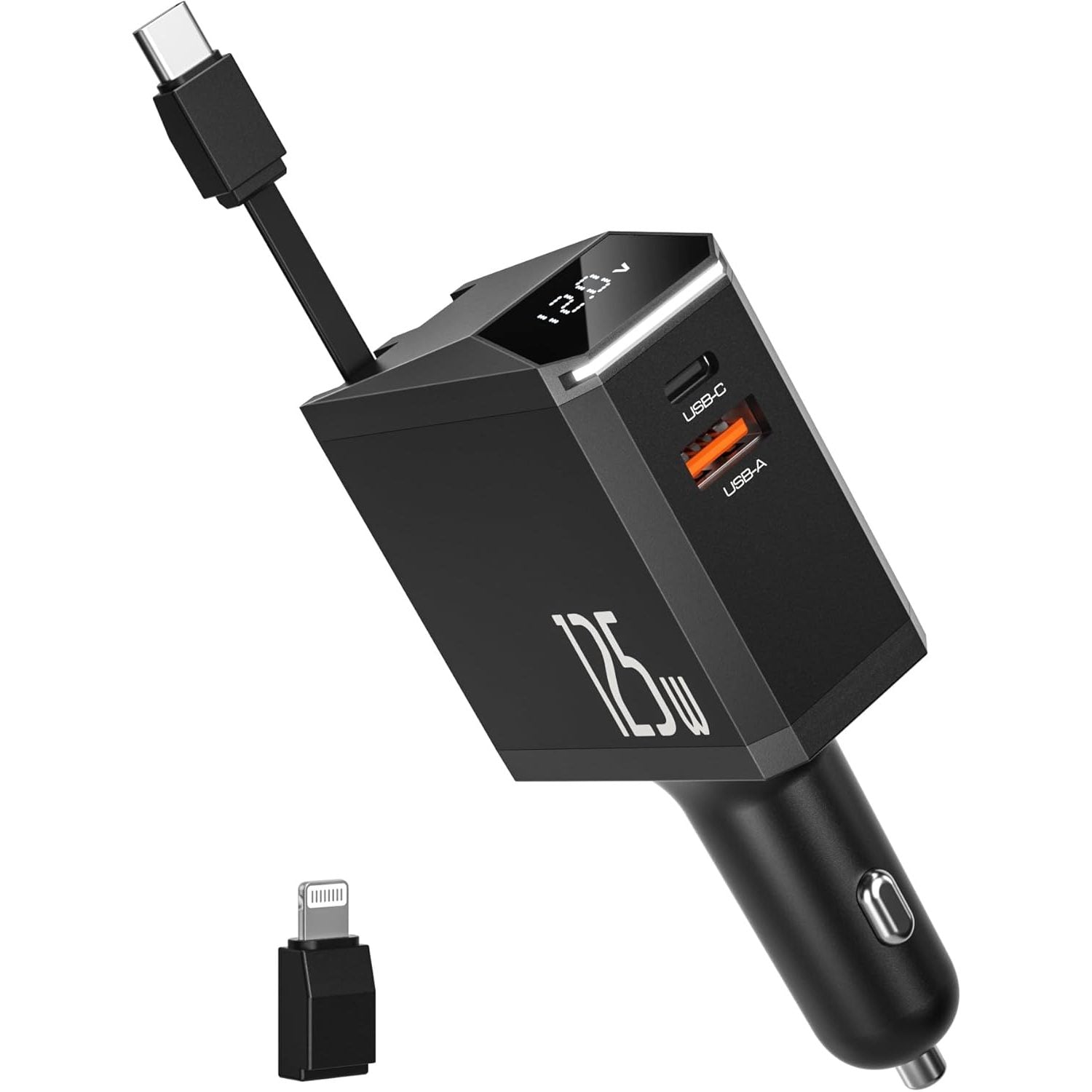 Chargeur rapide téléphone de Voiture Retractable, Allume Cigare USB C 125 W