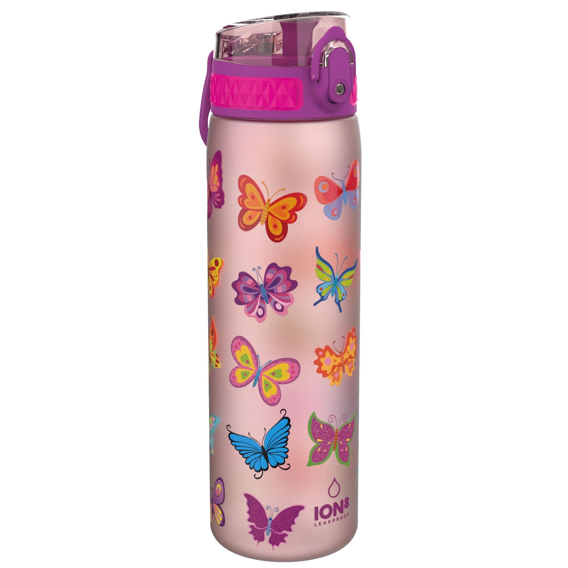 Ion8 Gourde, 500ml, Anti-Fuite, Facile à Ouvrir, Verrouillage Sécurisé, Lavable en Lave-vaisselle, Sans BPA, Poignée de Transport, S'adapte aux Porte-gobelets, Facile à Nettoyer, Motif Papillon - Cpourtoi.Net