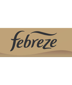 Logo Febreze sur fond doré, marque de désodorisants maison haut de gamme, technologie Odourclear, disponible sur Cpourtoi.Net