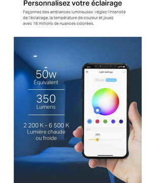 Tapo Ampoule Connectée WiFi, Ampoule LED GU10 Multicolore 2200K-6500K, Dimmable 350 Lumens, 3.7W équivalent à 50W, Compatible avec Alexa et Google Home, Economie d'énergie, Tapo L630(2-pack)