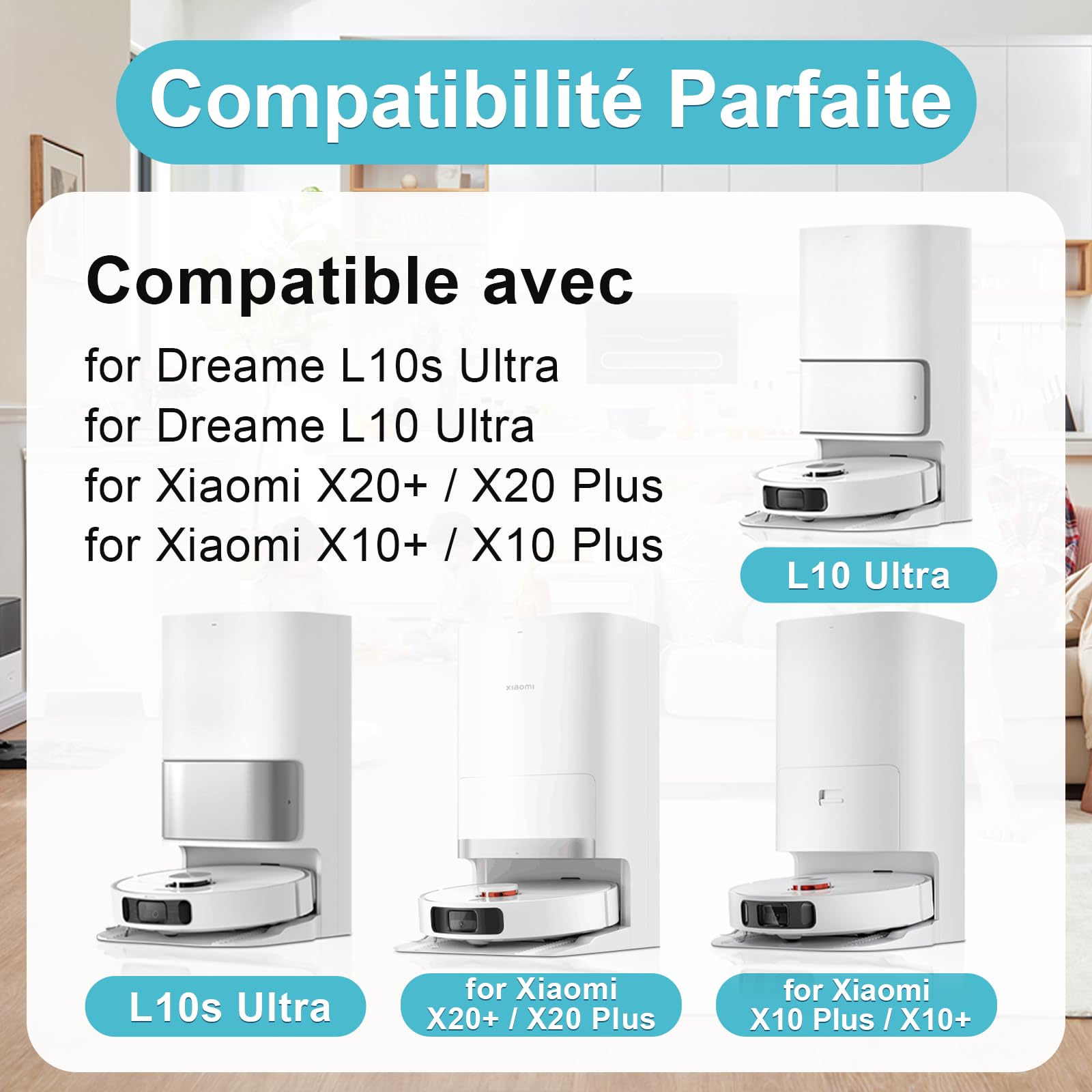 pièces de rechange Dreame L10 Prime / L10s Plus / L10s Pro Gen 2 / L10s Ultra/Xiaomi X20 Plus / X10+2 brosses principales 8 serpillères de nettoyage 4 filtres 8 brosses latéralesh - Cpourtoi.Net