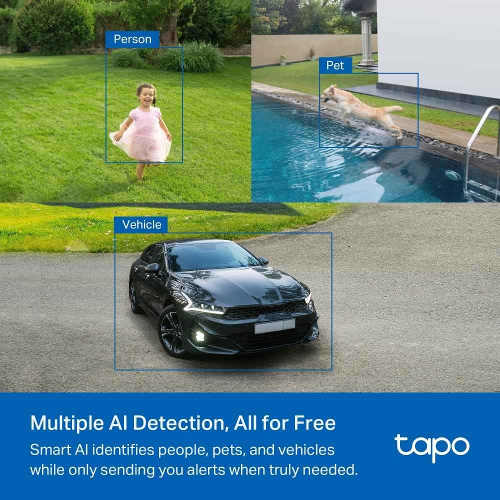 Tapo 2.5K 4MP Caméra Surveillance WiFi Extérieure sans Fil avec Panneau Solaire Batterie 10 000mAh, Autonomie de 300j, AI Détection, Vision Nocturne en Couleur, IP66 Etanche, Aucune hub requis