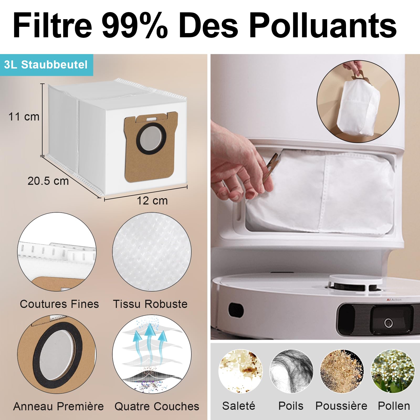 pièces de rechange Dreame L10 Prime / L10s Plus / L10s Pro Gen 2 / L10s Ultra/Xiaomi X20 Plus / X10+2 brosses principales 8 serpillères de nettoyage 4 filtres 8 brosses latéralesh - Cpourtoi.Net