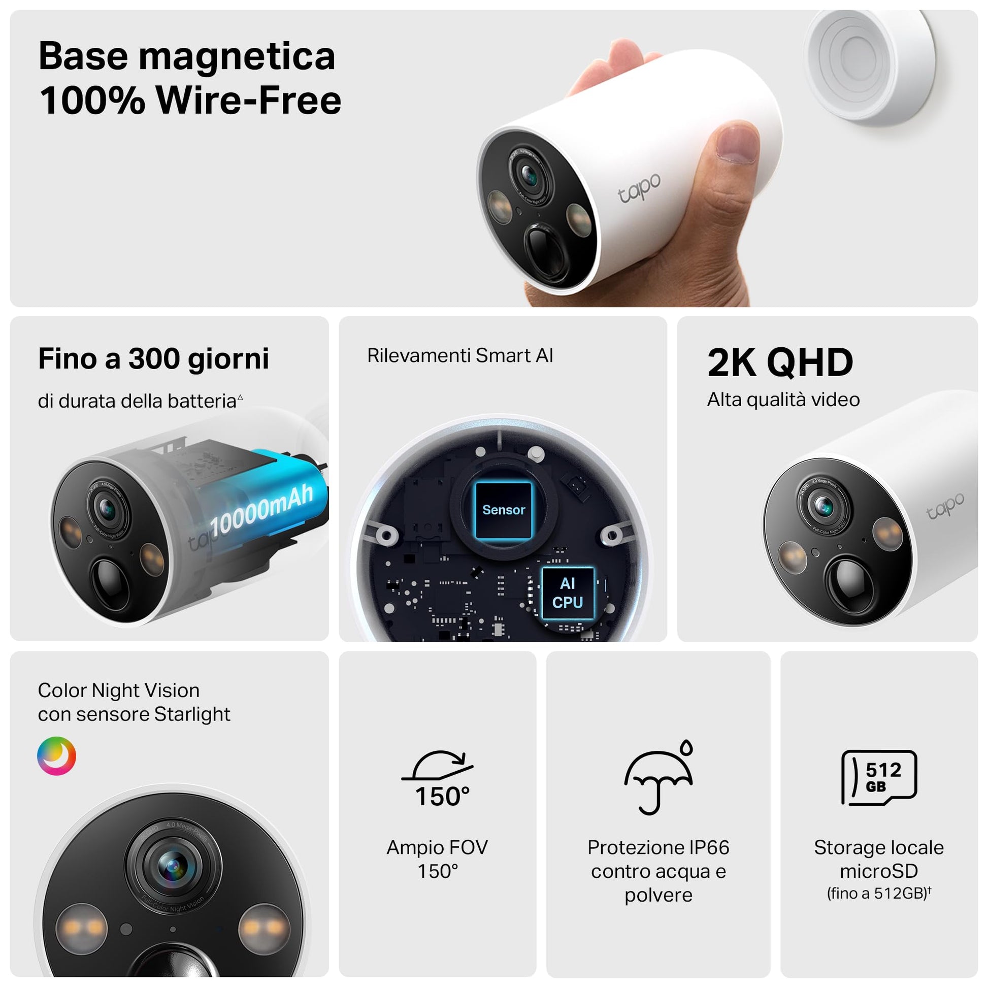 Tapo 2.5K 4MP Caméra Surveillance WiFi Extérieure sans Fil avec Panneau Solaire Batterie 10 000mAh, Autonomie de 300j,