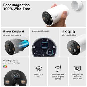 Tapo 2.5K 4MP Caméra Surveillance WiFi Extérieure sans Fil avec Panneau Solaire Batterie 10 000mAh, Autonomie de 300j,