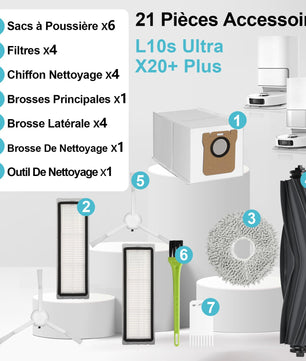 pièces de rechange Dreame L10 Prime / L10s Plus / L10s Pro Gen 2 / L10s Ultra/Xiaomi X20 Plus / X10+2 brosses principales 8 serpillères de nettoyage 4 filtres 8 brosses latéralesh - Cpourtoi.Net