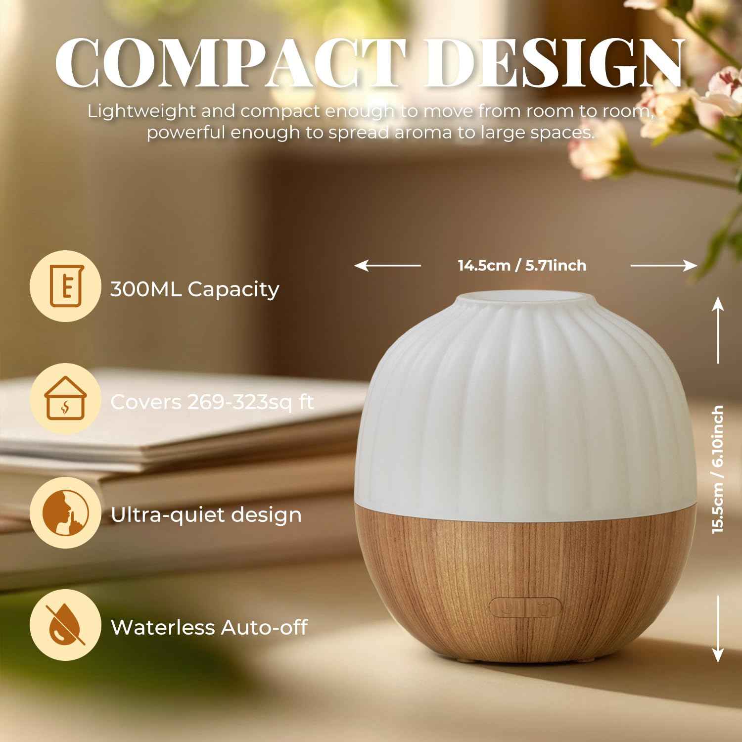 SALKING Diffuseur d'Huile Essentielle, 100ml Ultrasonique Diffuseur Huiles Essentielles Electrique, Humidificateur d'air avec Lumière Chaude Arrêt Automatique pour Chambre, Yoga, Massage, Paquet de 2 - Cpourtoi.Net
