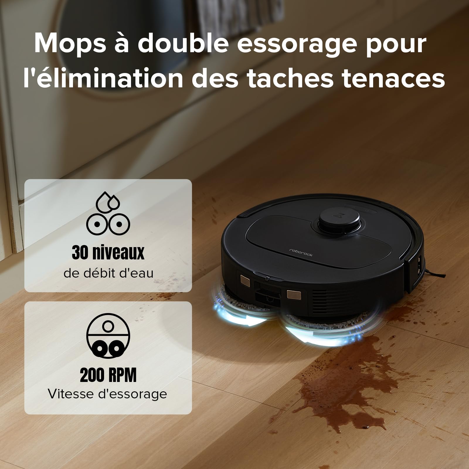 roborock QREVO S Aspirateur Robot Laveur, 7000Pa HyperForce, Double Serpillière Rotative 200 TR/Min