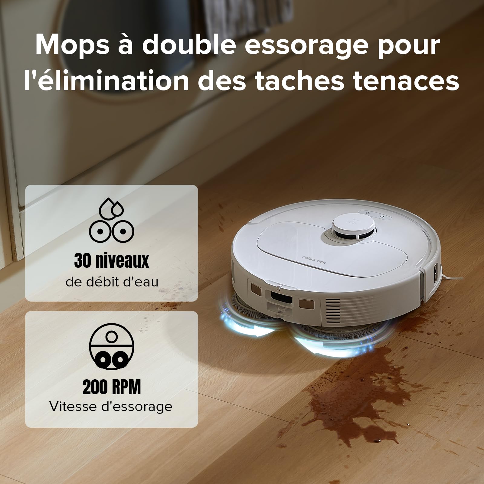 roborock QREVO S Aspirateur Robot Laveur, 7000Pa HyperForce, Double Serpillière Rotative 200 TR/Min
