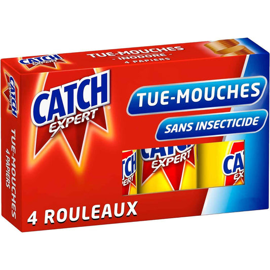 Catch Expert Mouches – Papier Tue-Mouches (4 rouleaux) – Anti-Mouches – Piège à Mouches – Ruban Inodore