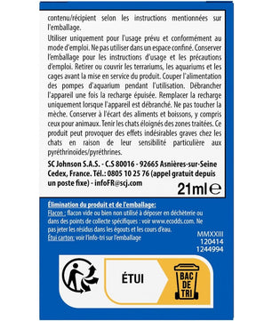 Dos de l'emballage Raid Max Recharge Anti Moustiques avec instructions d'utilisation, précautions et informations de recyclage.