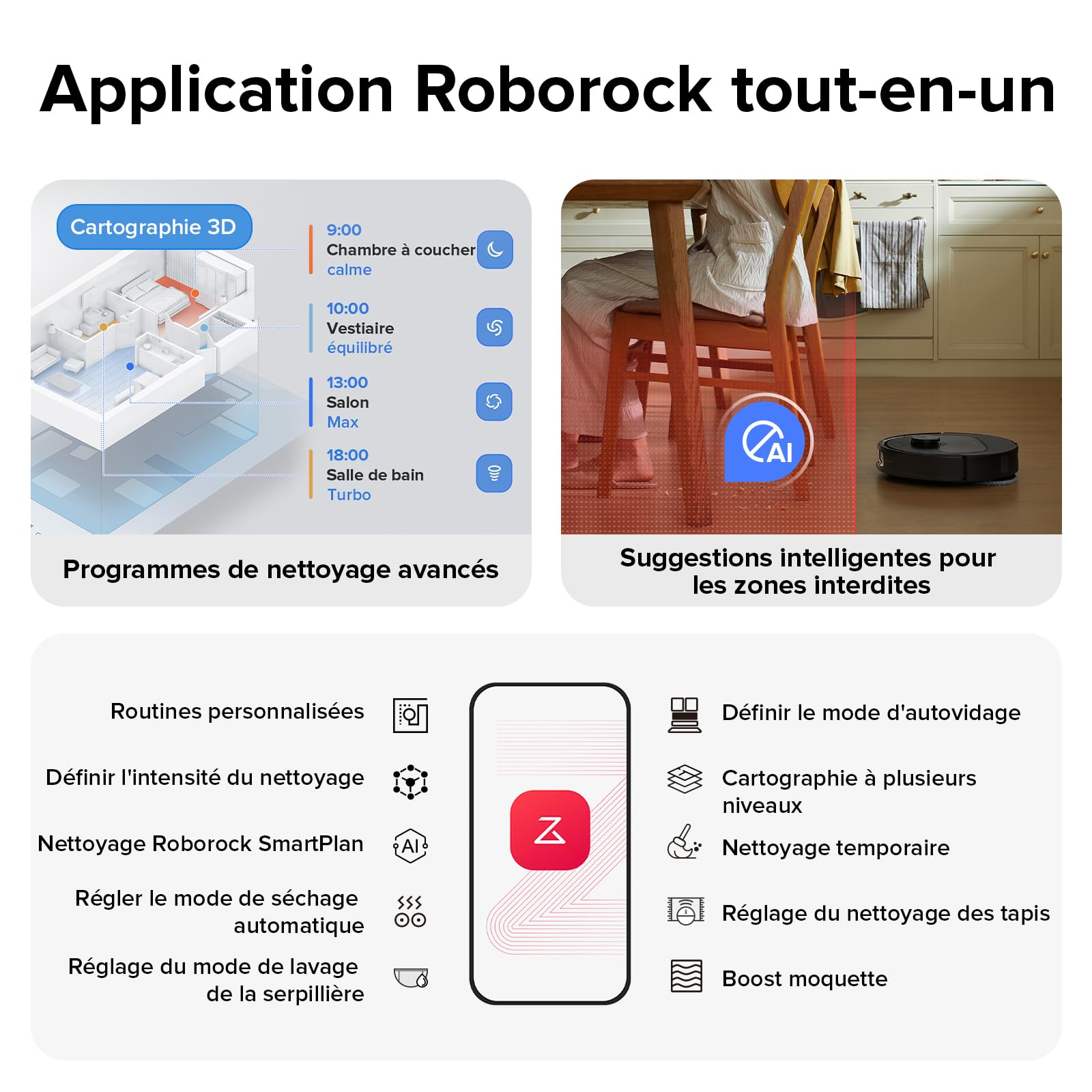 roborock QREVO S Aspirateur Robot Laveur, 7000Pa HyperForce, Double Serpillière Rotative 200 TR/Min