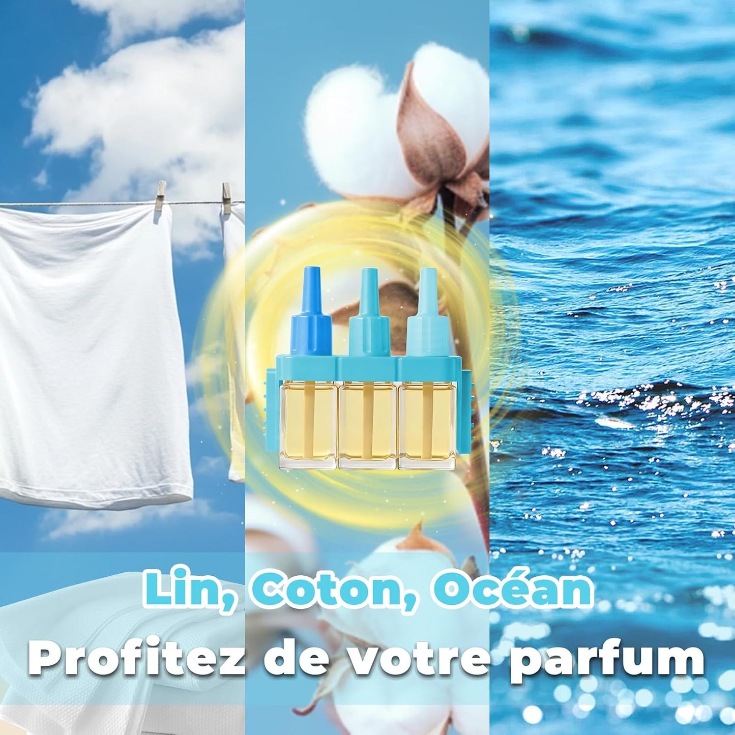 Recharges 3Volution compactible avec Diffuseur Électrique FEBREZE ,  Lavande,Eucalyptus,Floraux, Lin,Coton,Océan8x20ml