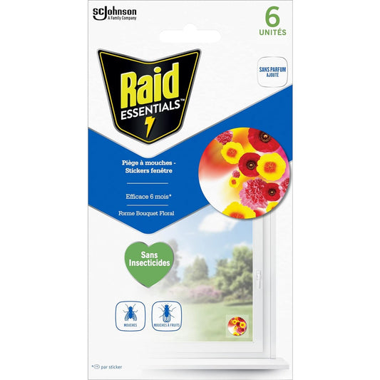 Raid Essentials Piège Anti-Mouches - Stickers Fenêtres - Jusqu'à 6 Mois d'Efficacité - 6 Pièges