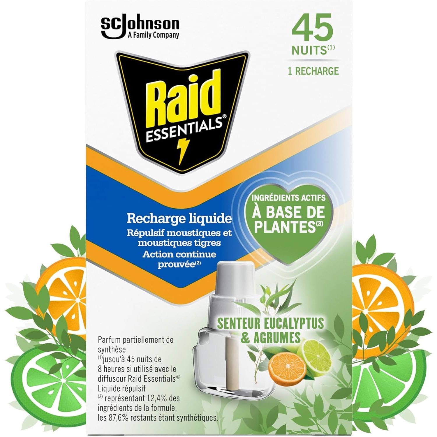Raid Essentials Recharge Diffuseur Électrique Liquide- Répulsif Moustiques et Moustiques Tigres 45 Nuits - Senteur Eucalyptus et Agrumes - 1 Recharge - Cpourtoi.Net