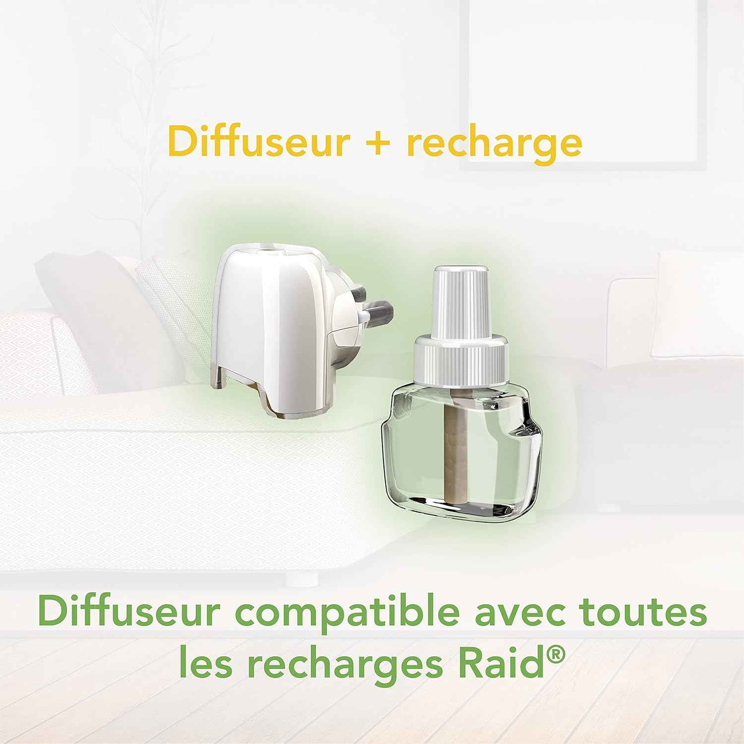 Diffuseur électrique et recharge compatibles avec toutes les recharges Raid, solution anti-moustiques pour la maison, Cpourtoi.Net.