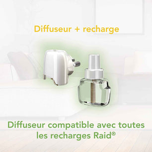 Diffuseur électrique et recharge compatibles avec toutes les recharges Raid, solution anti-moustiques pour la maison, Cpourtoi.Net.