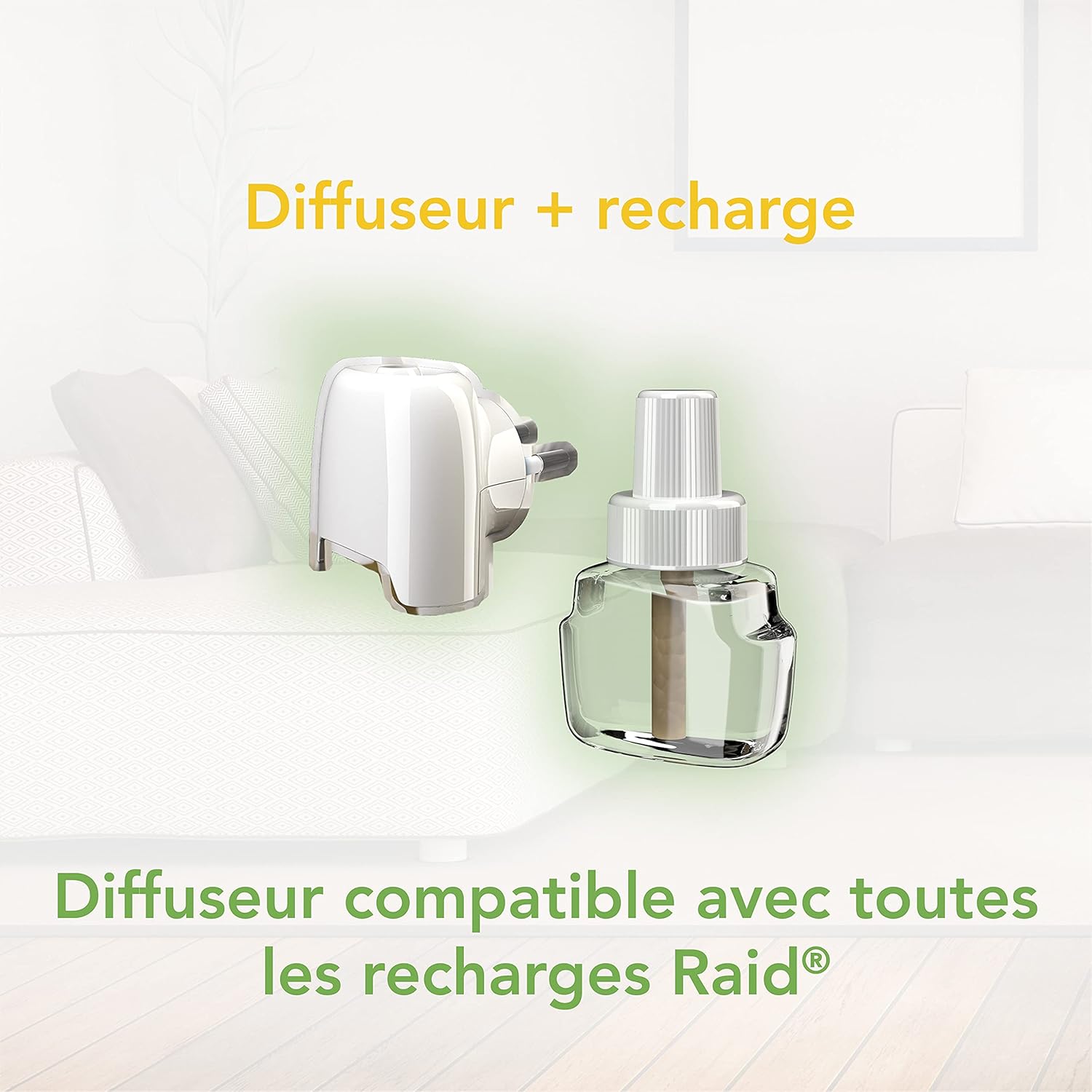Raid Essentials Diffuseur Électrique Liquide - Répulsif Moustiques et Moustiques Tigres 45 Nuits - Sans Parfum Ajouté - 2 Diffuseurs et 2 Recharges