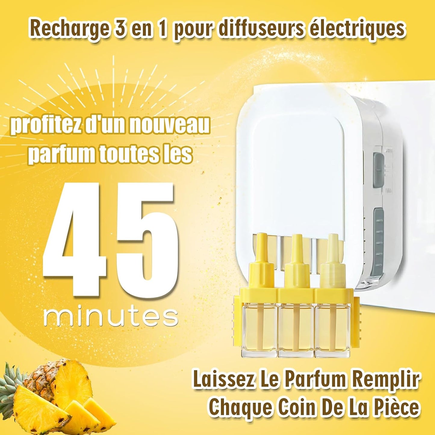 Recharges pour Diffuseur Électrique, Compatible avec Febreze 3Volution Recharges de Désodorisant, Parfum Hawaïi,Vanille, Santal, Framboise, Jasmin, Baies 8x20ml, 3 Parfums en Alternance